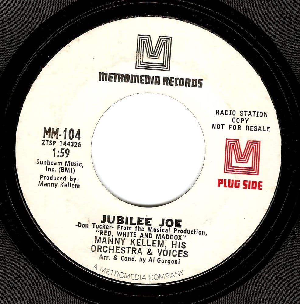 MANNY KELLEM Jubilee Joe Vinyl Record 7 Inch US Metromedia 1969 Promo