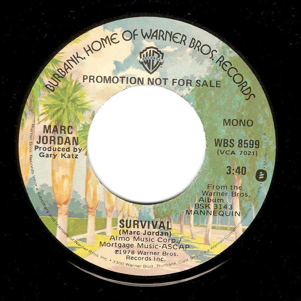 MARC JORDAN Survival Vinyl Record 7 Inch US Warner Bros. 1978 Promo
