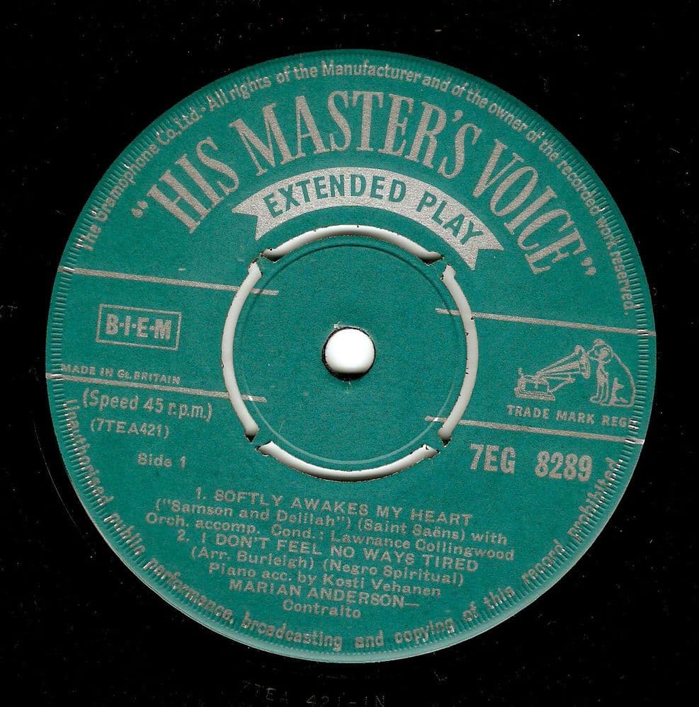 MARIAN ANDERSON Softly Awakes My Heart EP Vinyl Record 7 Inch HMV 1957