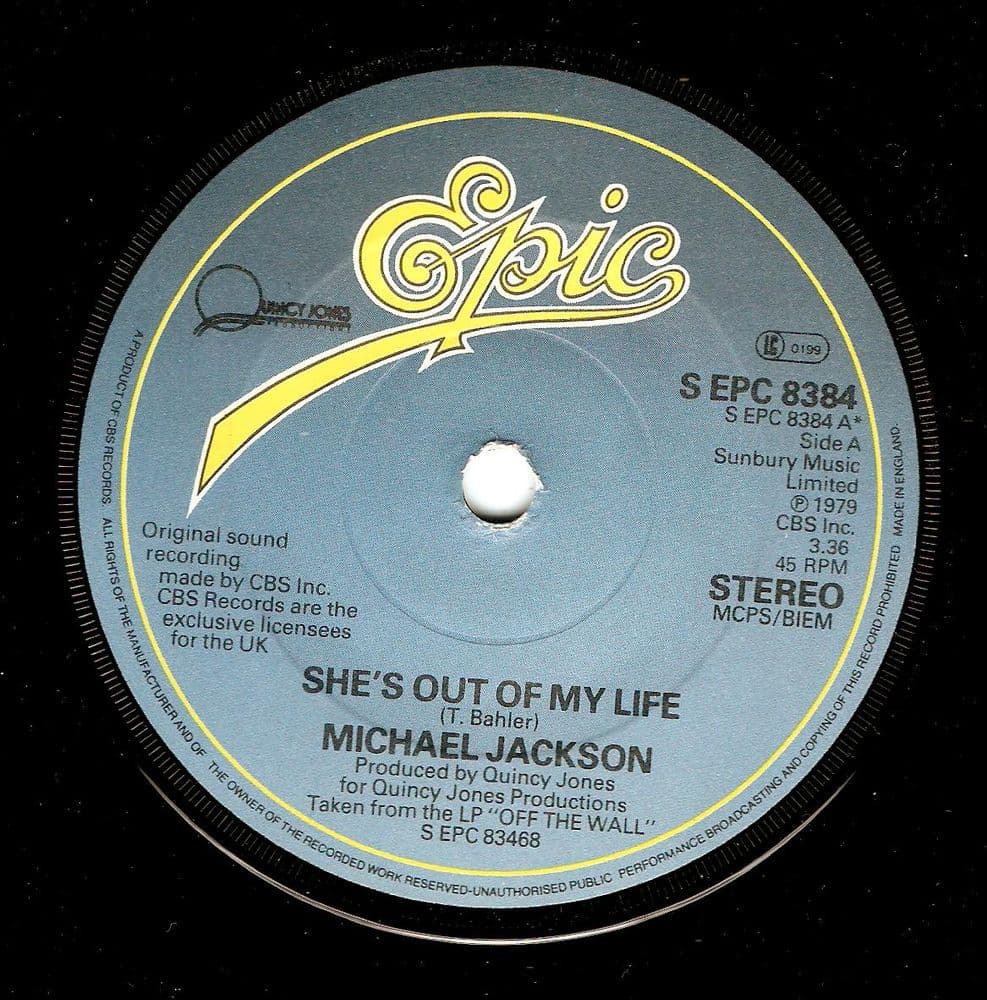 MICHAEL JACKSON She's Out Of My Life Vinyl Record 7 Inch Epic 1979