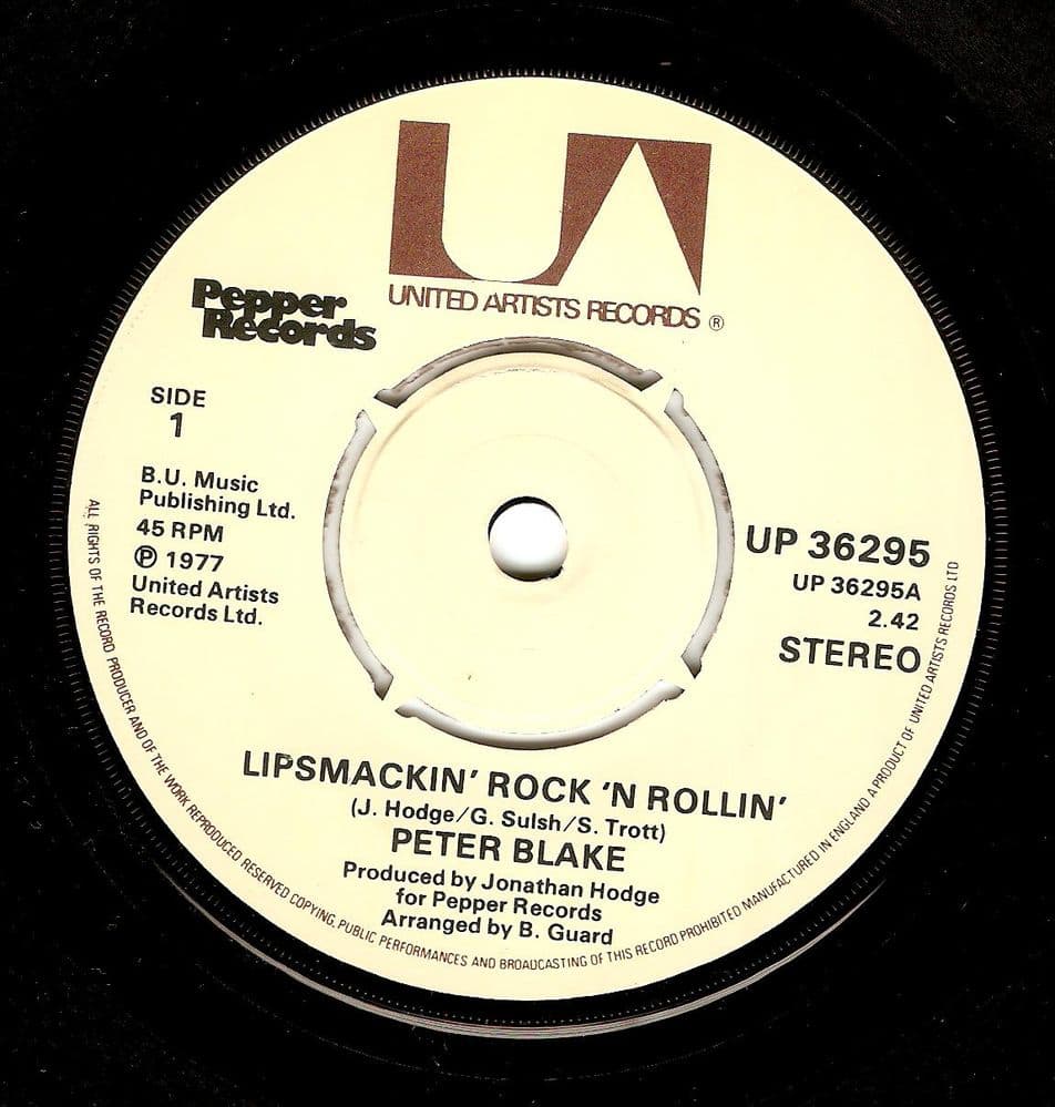 PETER BLAKE Lipsmackin' Rock 'N Rollin' Vinyl Record 7 Inch United Artists 1977