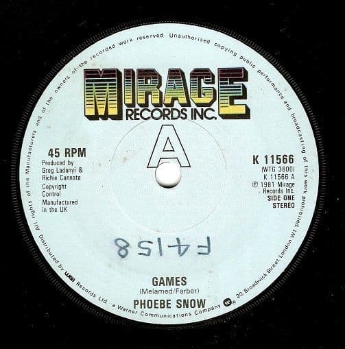 PHOEBE SNOW Games Vinyl Record 7 Inch Mirage 1981