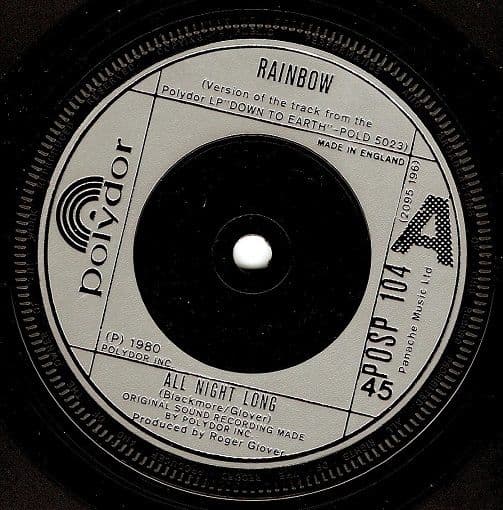 RAINBOW All Night Long Vinyl Record 7 Inch Polydor 1980