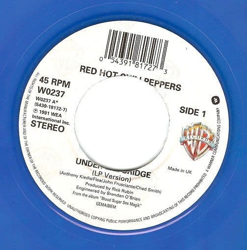 RED HOT CHILI PEPPERS Under The Bridge Vinyl Record 7 Inch Warner Bros