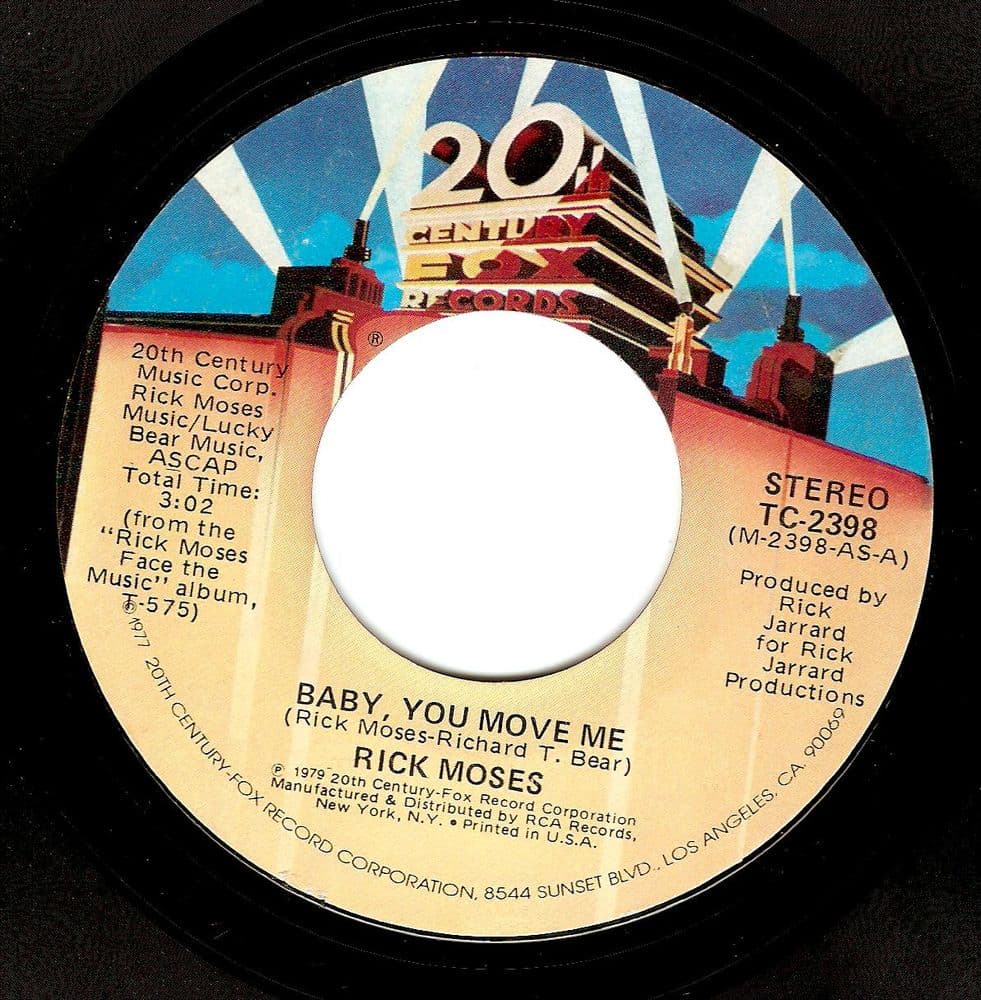 RICK MOSES Baby, You Move Me Vinyl Record 7 Inch US 20th Century Fox 1977