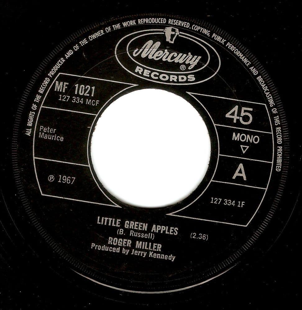 ROGER MILLER Little Green Apples Vinyl Record 7 Inch Mercury 1967