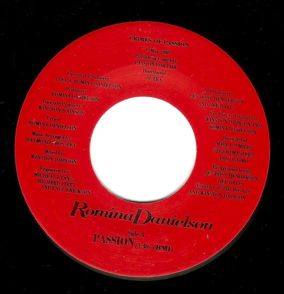 ROMINA DANIELSON Passion Vinyl Record 7 Inch US Crimes Of Passion 1988