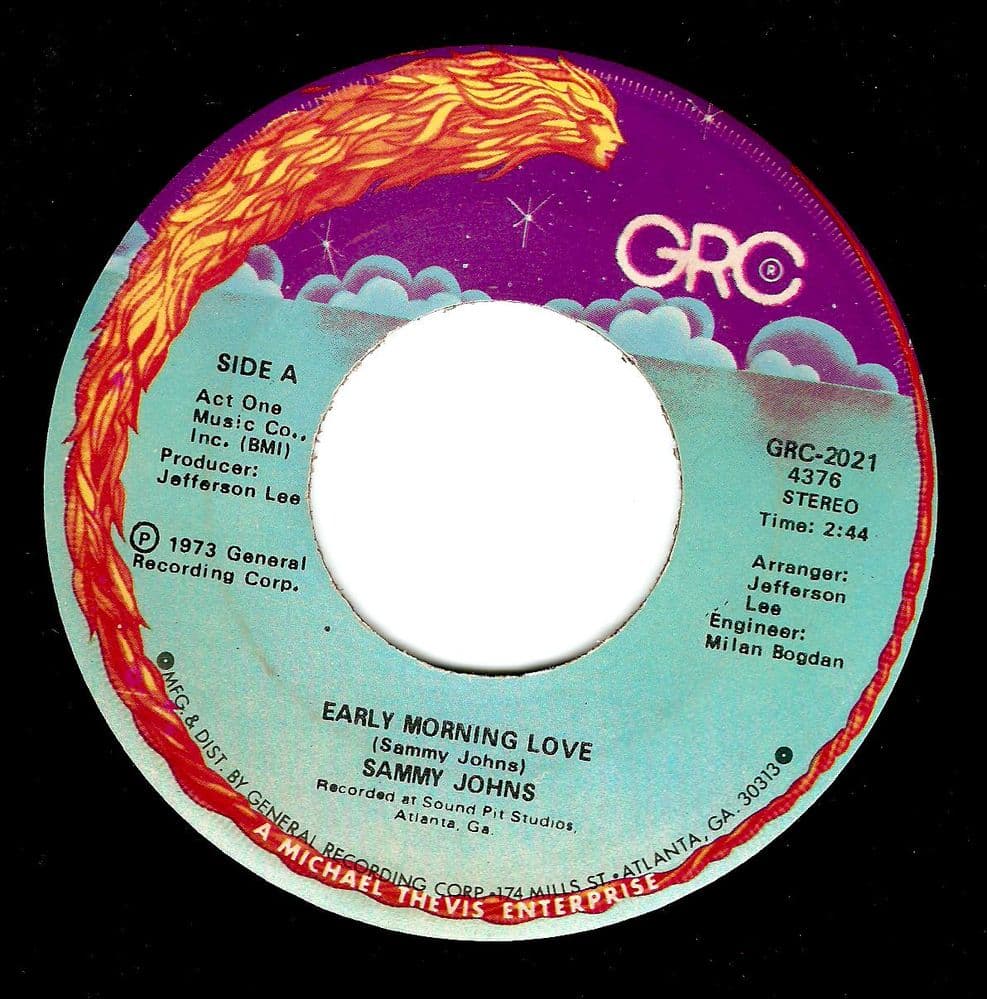 SAMMY JOHNS Early Morning Love Vinyl Record 7 Inch US GRC 1973