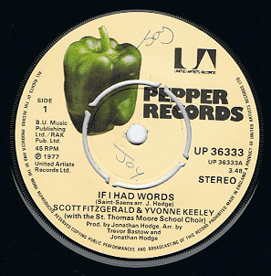 SCOTT FITZGERALD & YVONNE KEELEY If I Had Words Vinyl Record 7 Inch Pepper 1977.