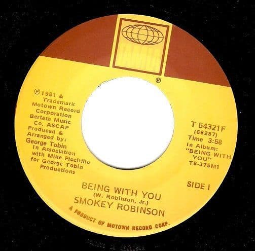 SMOKEY ROBINSON Being With You Vinyl Record 7 Inch US Motown 1981
