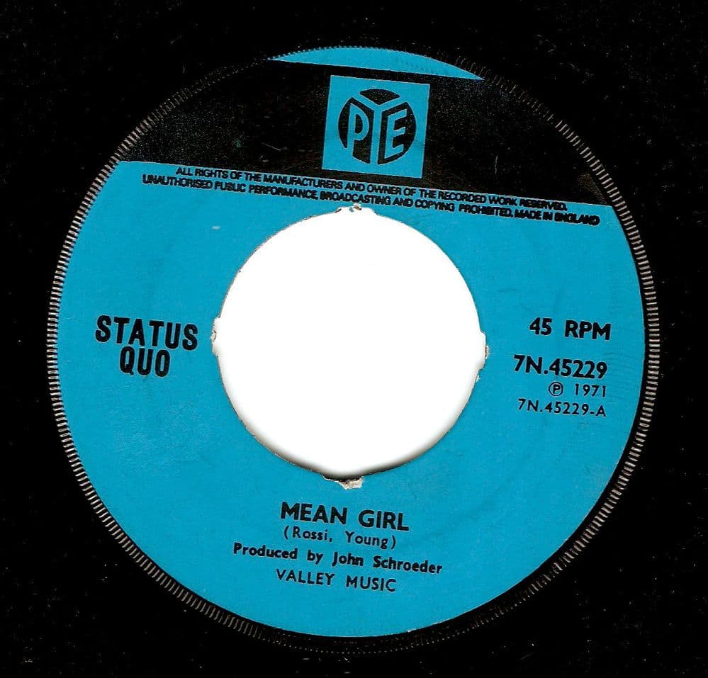 STATUS QUO Mean Girl Vinyl Record 7 Inch Pye 1971