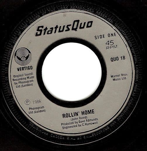 STATUS QUO Rollin' Home Vinyl Record 7 Inch Vertigo 1986