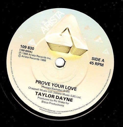 TAYLOR DAYNE Prove Your Love Vinyl Record 7 Inch Arista 1988