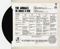 THE ANIMALS The Animals Is Here EP Vinyl Record 7 Inch Columbia 1964