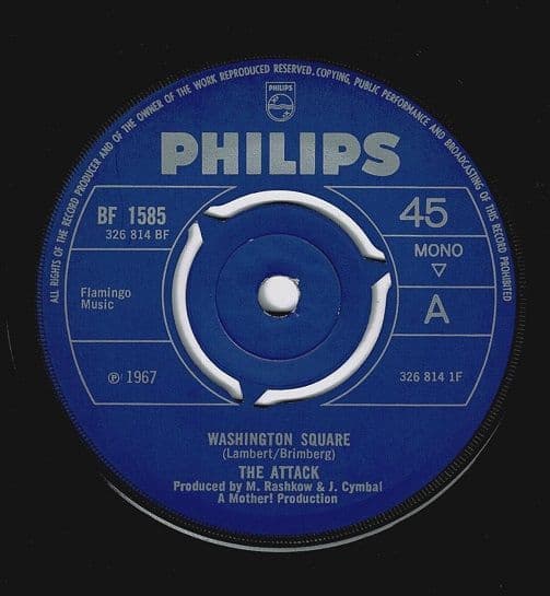THE ATTACK Washington Square Vinyl Record 7 Inch Philips 1967