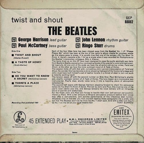 THE BEATLES Twist And Shout EP Vinyl Record 7 Inch Parlophone 1963