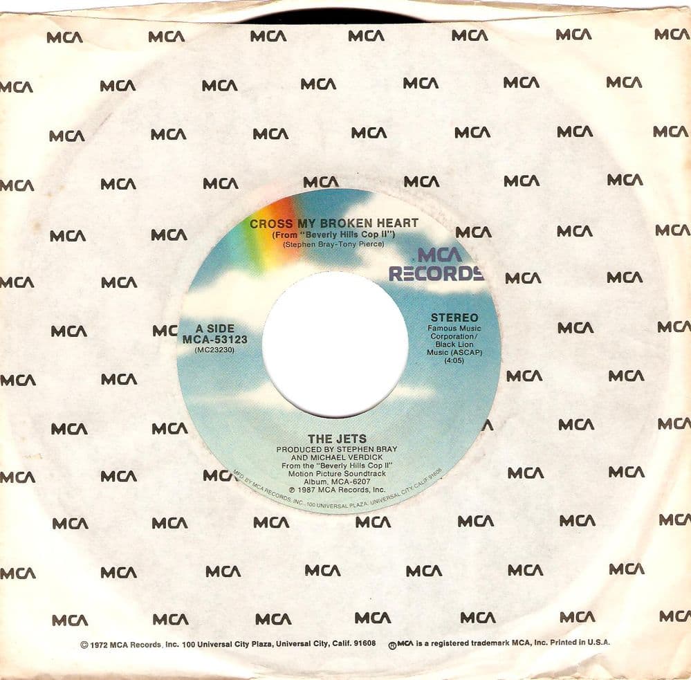THE JETS Cross My Broken Heart Vinyl Record 7 Inch US MCA 1987