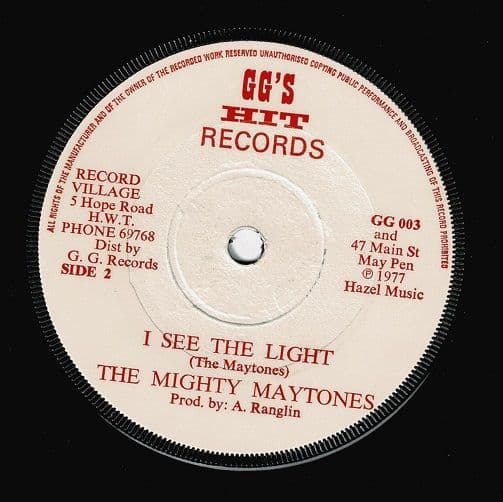 THE MIGHTY MAYTONES I See The Light Vinyl Record 7 Inch GG's Hit 1977
