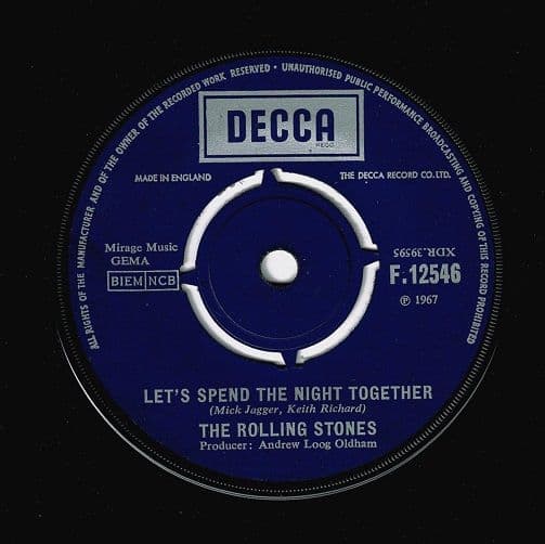 THE ROLLING STONES Let's Spend The Night Together Vinyl Record 7 Inch Decca 1967..