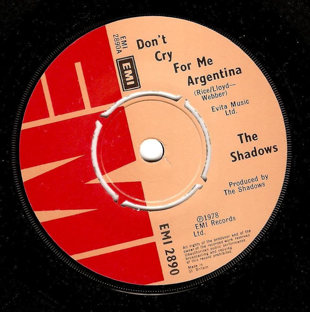 THE SHADOWS Don't Cry For Me Argentina Vinyl Record 7 Inch EMI 1978