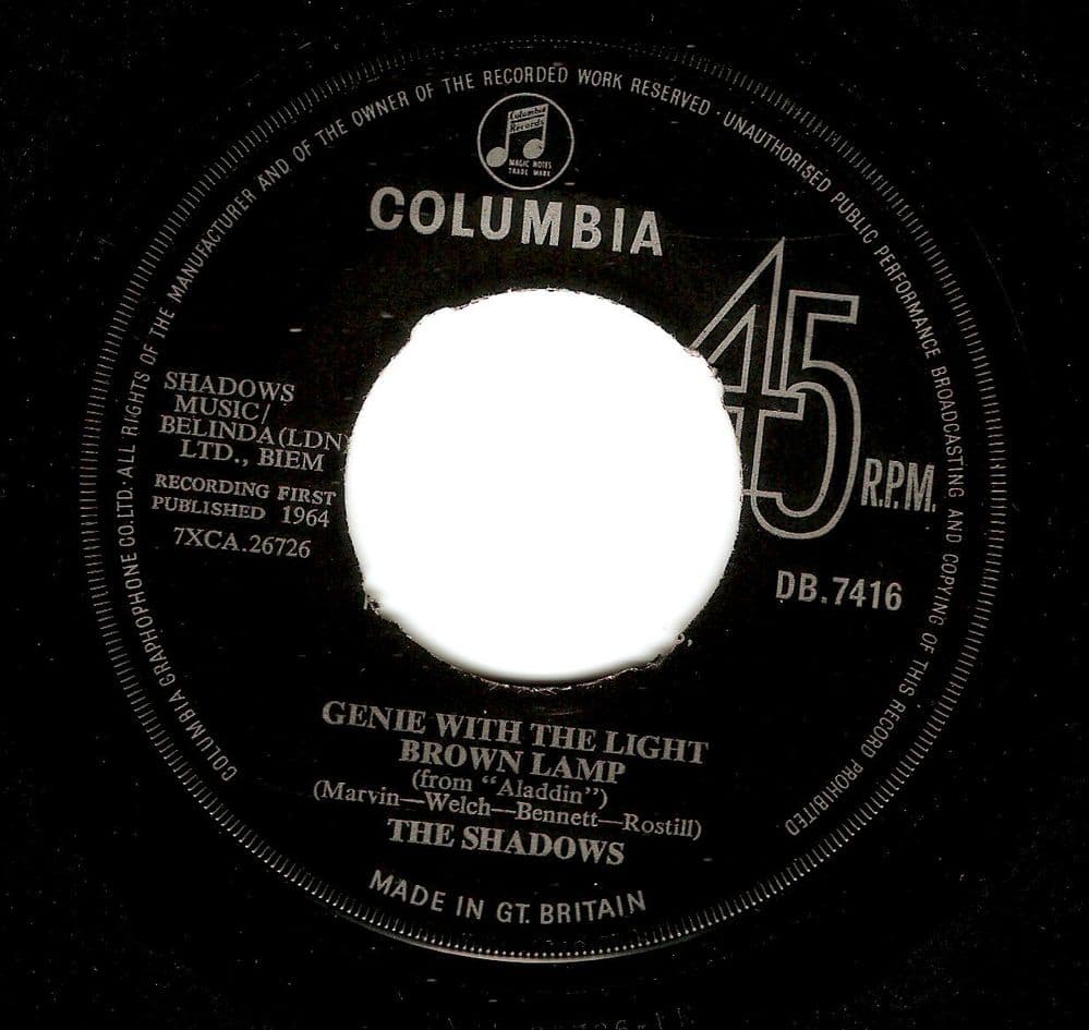 THE SHADOWS Genie With The Light Brown Lamp Vinyl Record 7 Inch Columbia 1964