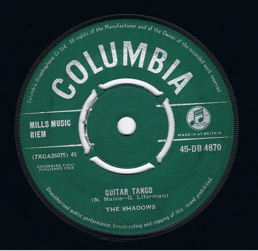 THE SHADOWS Guitar Tango Vinyl Record 7 Inch Columbia 1962