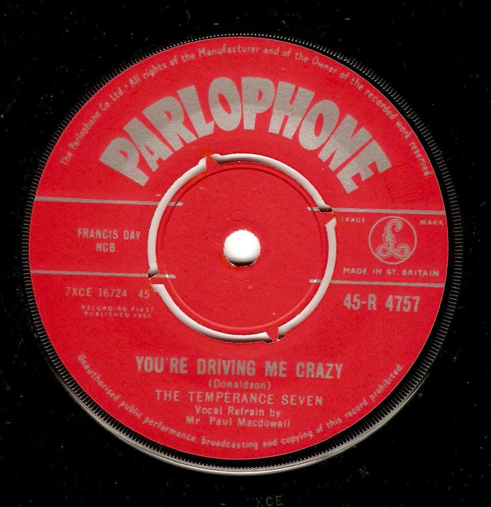 THE TEMPERANCE SEVEN You re Driving Me Crazy Vinyl Record 7 Inch