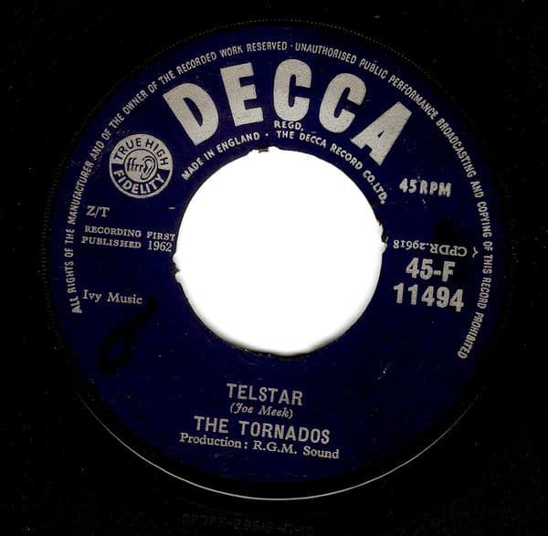 THE TORNADOS Telstar Vinyl Record 7 Inch Decca 1962
