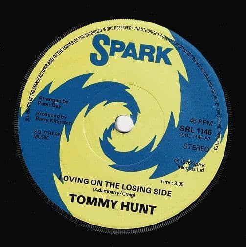TOMMY HUNT Loving On The Losing Side Vinyl Record 7 Inch Spark 1976