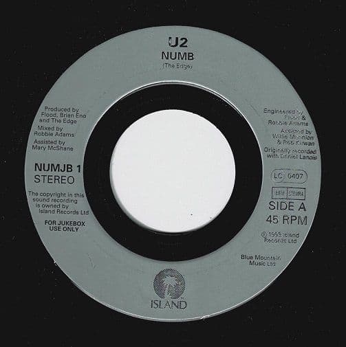 U2 Numb Vinyl Record 7 Inch Island 1993