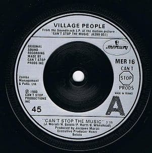 VILLAGE PEOPLE Can't Stop The Music 7" Single Vinyl Record 45rpm French Mercury 1980