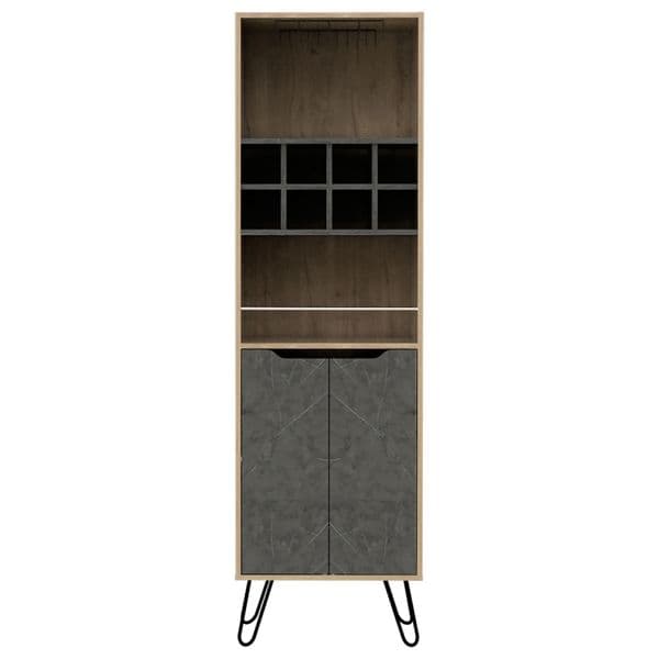 Modern Manhattan Bleached Pine and Grey Stone Effect Tall Bar Cabinet