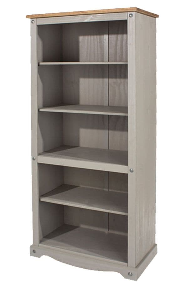 Corona Grey Wash Tall Bookcase with 5 Shelves and Natural Pine Top