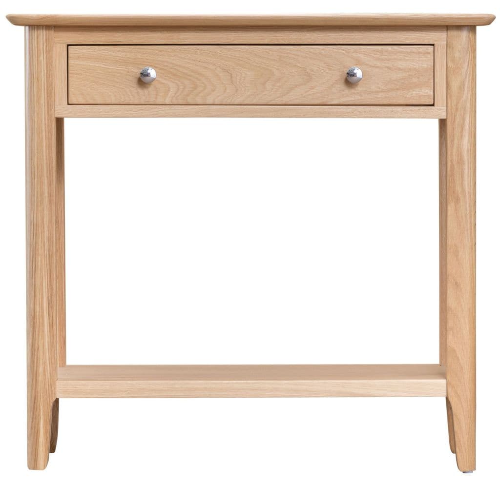 Scandia Natural Light Oak Console Table With Two Drawers And Shelf