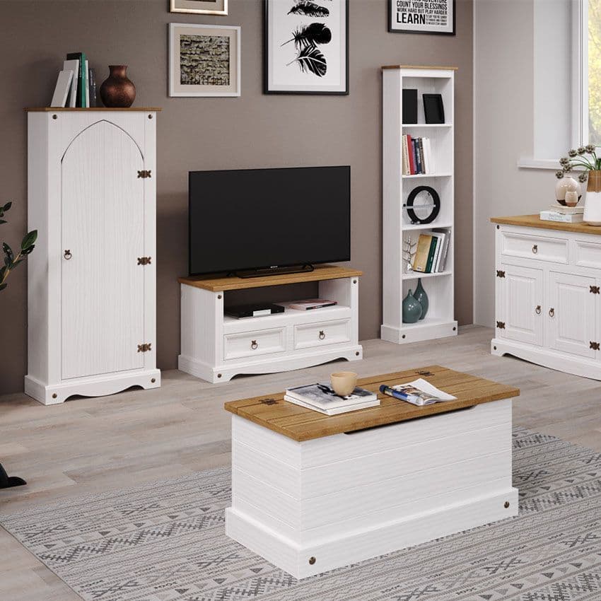 Corona Premium Corona Whitewashed Solid Pine Bedroom Furniture & Natural Pine Tops 