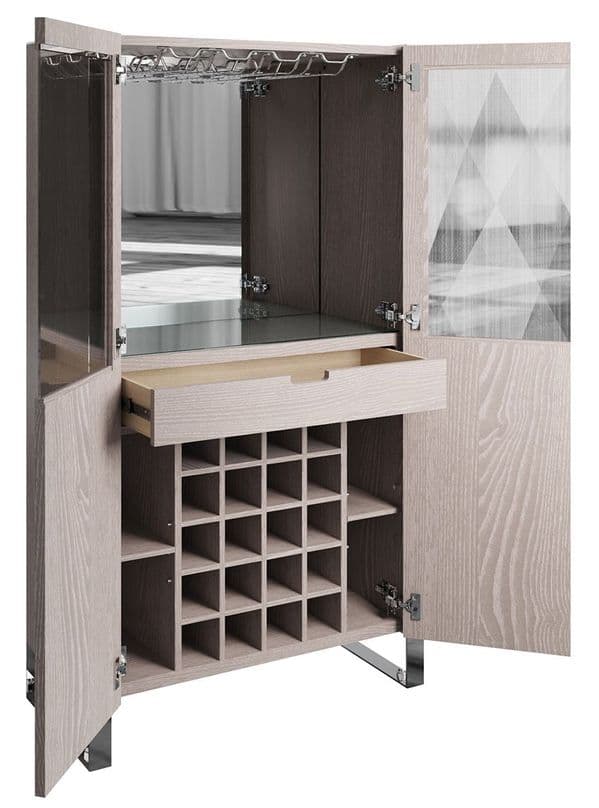 Idaho Drinks Cabinet with Wine Rack in Silver Oak and Chrome