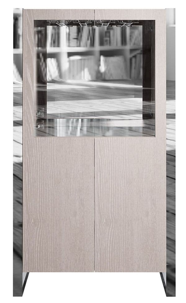 Idaho Drinks Cabinet with Wine Rack in Silver Oak and Chrome