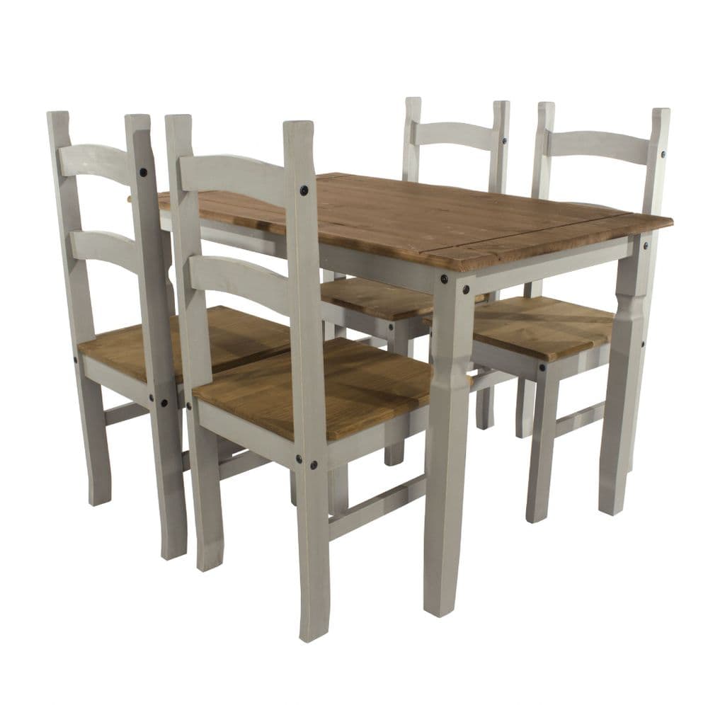 Premium Corona Grey Wash Pine Dining Set Solid Pine Table And Chairs Mexican Pine Dining Table And Chair Set