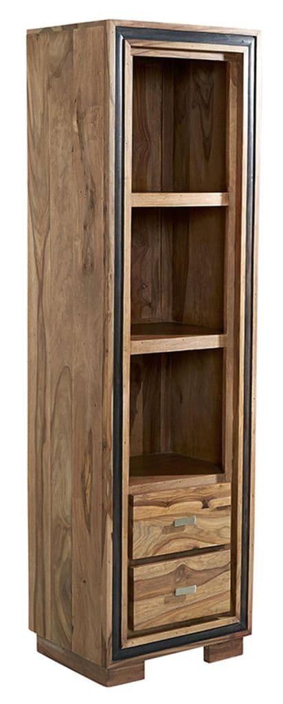 Jaipur Rosewood Slim Jim narrow bookcase with three shelves and two drawers.