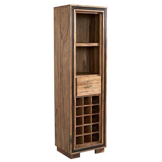 Jaipur Rosewood Tall narrow 15 bottle wine rack bookcase with drawer and shelves.
