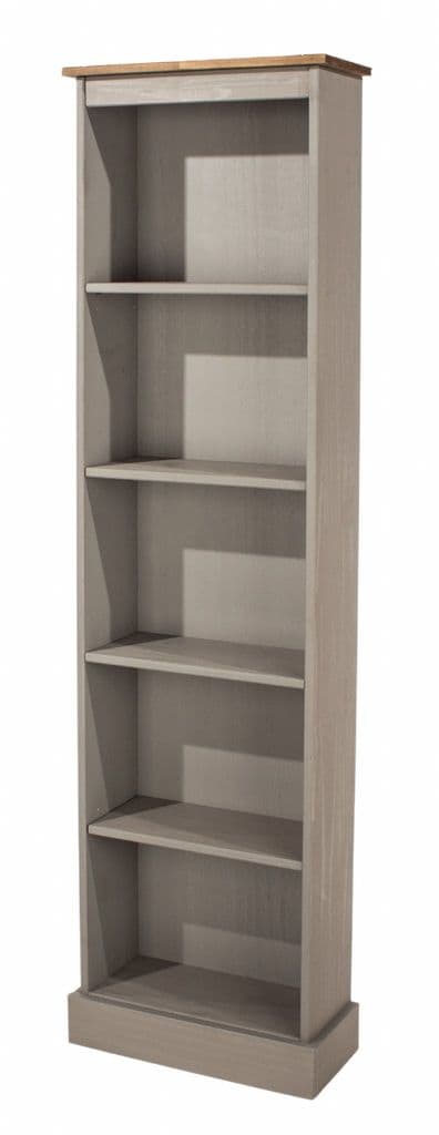 Premium Corona Grey Wash Tall Narrow Bookcase | Mexican Pine Tall Narrow Bookcase