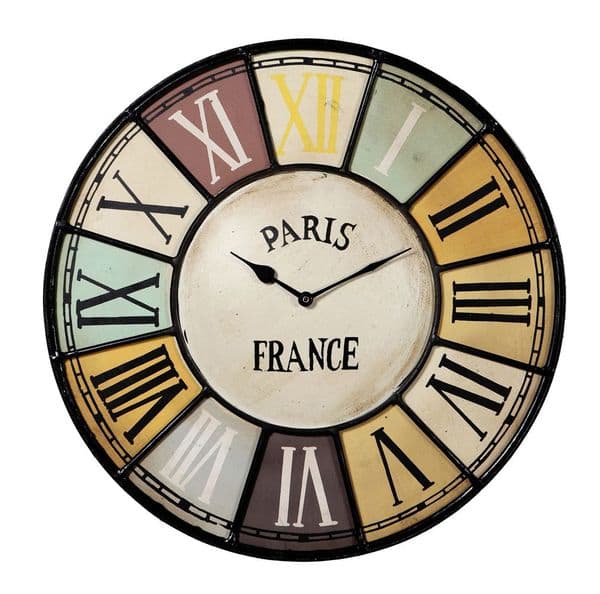 Vintage Metal Wall Clock | Multi coloured metal wall clock with roman numerals.