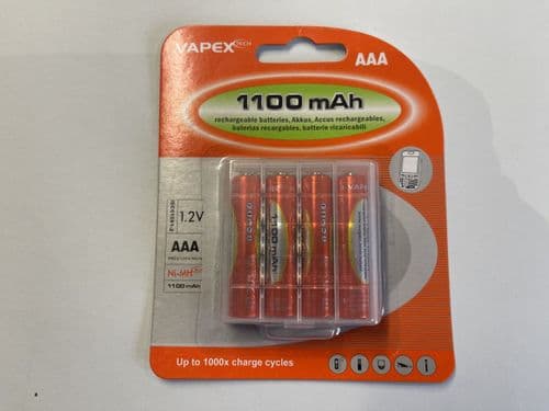 Vapex 4 AAA NiMH 1.2v 1100mAh batteries