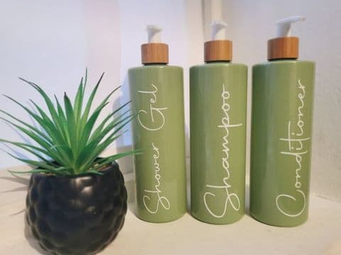 Set of 3 sage green dispenser bottle