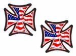 2 Pcs IRON CROSS With American Stars & Stripes US Flag Motif External Vinyl Car Biker Helmet Sticker Each 60x60mm