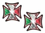 2 Pcs IRON CROSS With Italy Italian il Tricolore Flag Motif External Vinyl Car Biker Helmet Sticker Each 60x60mm