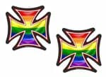 2 Pcs IRON CROSS With LGBT Gay Pride Rainbow Flag Motif External Vinyl Car Biker Helmet Sticker Each 60x60mm