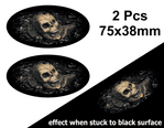 2pcs Fade To Black OVAL Design & Evil Gothic Skull Inside Vinyl Car sticker decal 75x38mm