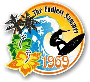 Aged The Endless Summer 1969 Dated Surfing Surfer Design Vinyl Car sticker decal 100x90mm