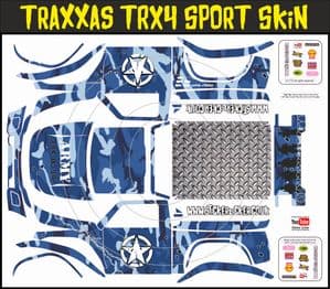 Blue Army Camo Themed Vinyl SKIN Kit & Stickers Fits R/C Traxxas TRX4 Sport Rock Crawler